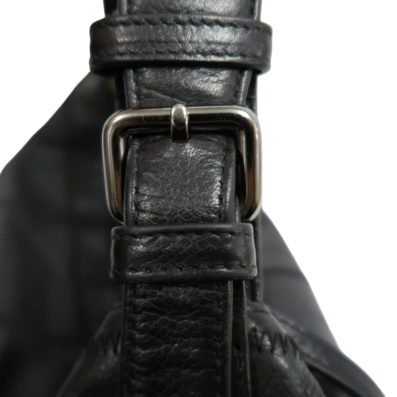 CHANEL Choco Bar One Shoulder Bag　 Black Leather 　Silver Hardware
