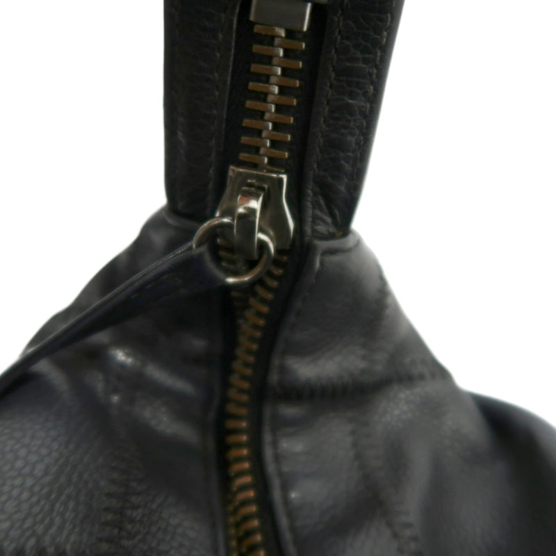 CHANEL Choco Bar One Shoulder Bag　 Black Leather 　Silver Hardware
