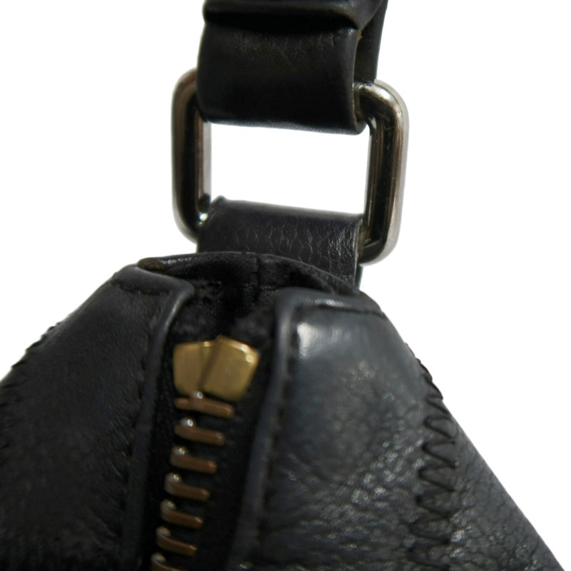 CHANEL Choco Bar One Shoulder Bag　 Black Leather 　Silver Hardware