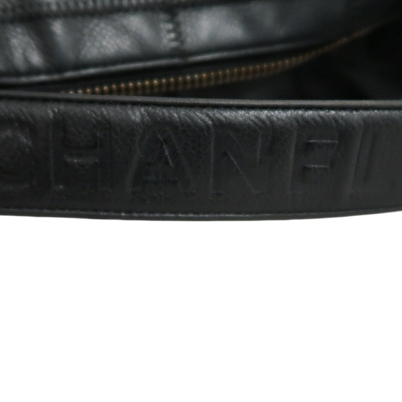 CHANEL Choco Bar One Shoulder Bag　 Black Leather 　Silver Hardware