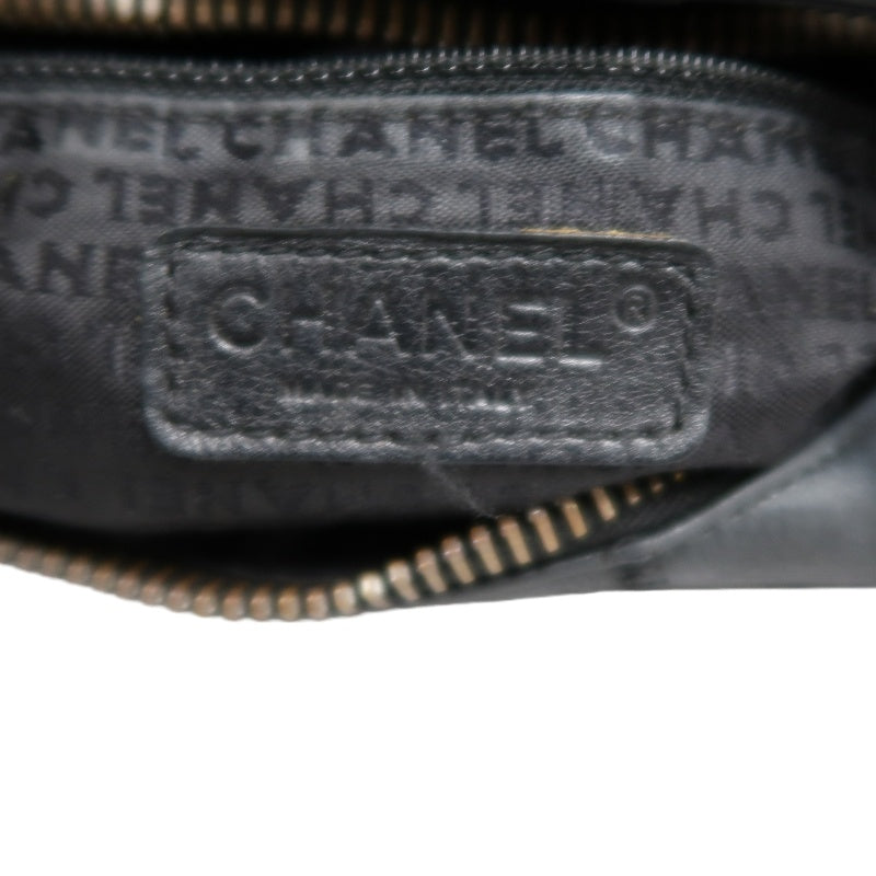 CHANEL Choco Bar One Shoulder Bag　 Black Leather 　Silver Hardware