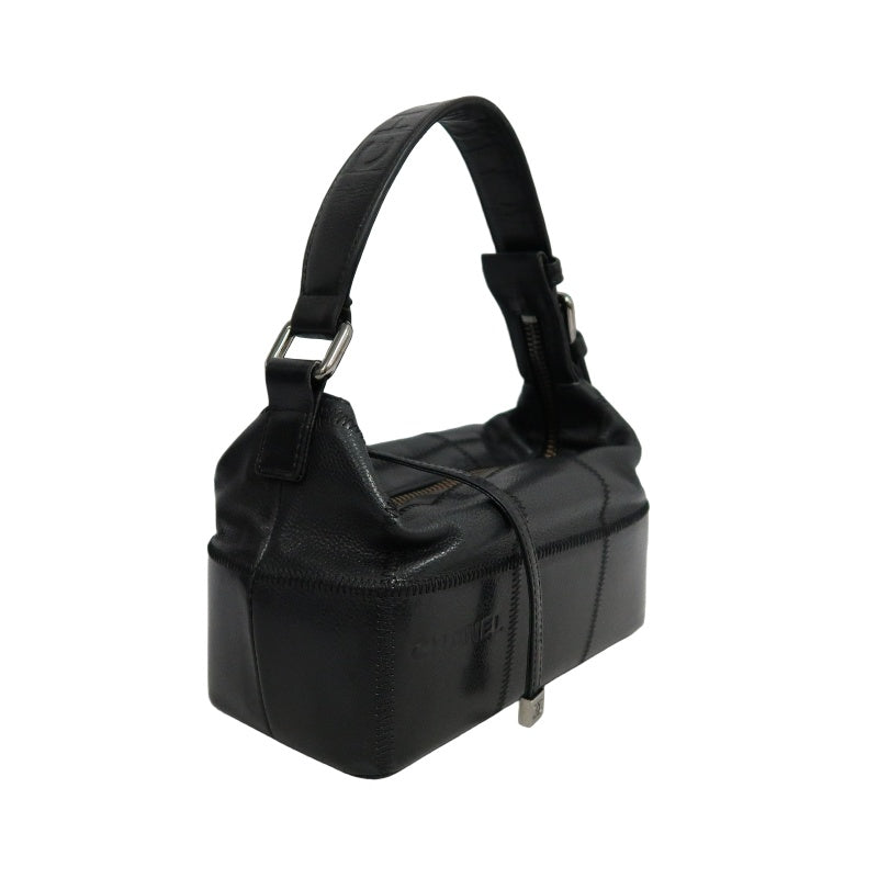 CHANEL Choco Bar One Shoulder Bag　 Black Leather 　Silver Hardware