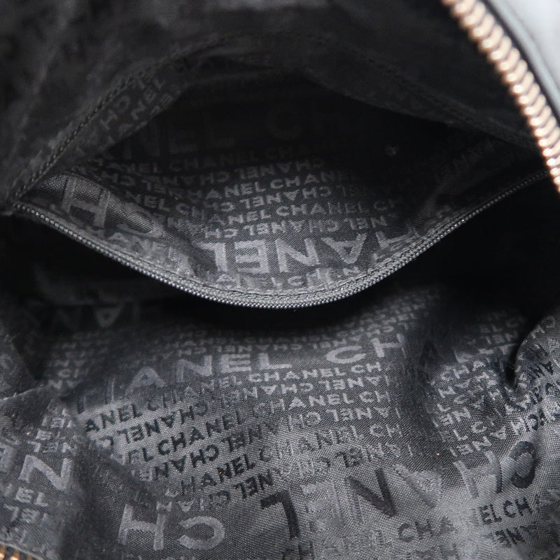CHANEL Choco Bar One Shoulder Bag　 Black Leather 　Silver Hardware