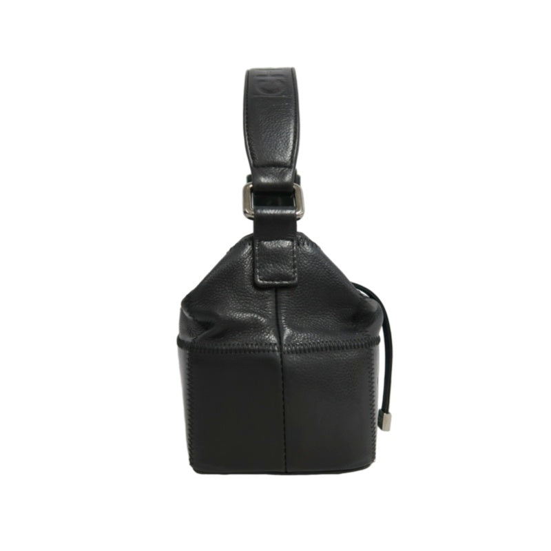 CHANEL Choco Bar One Shoulder Bag　 Black Leather 　Silver Hardware