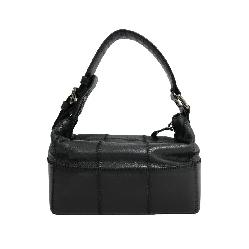 CHANEL Choco Bar One Shoulder Bag　 Black Leather 　Silver Hardware