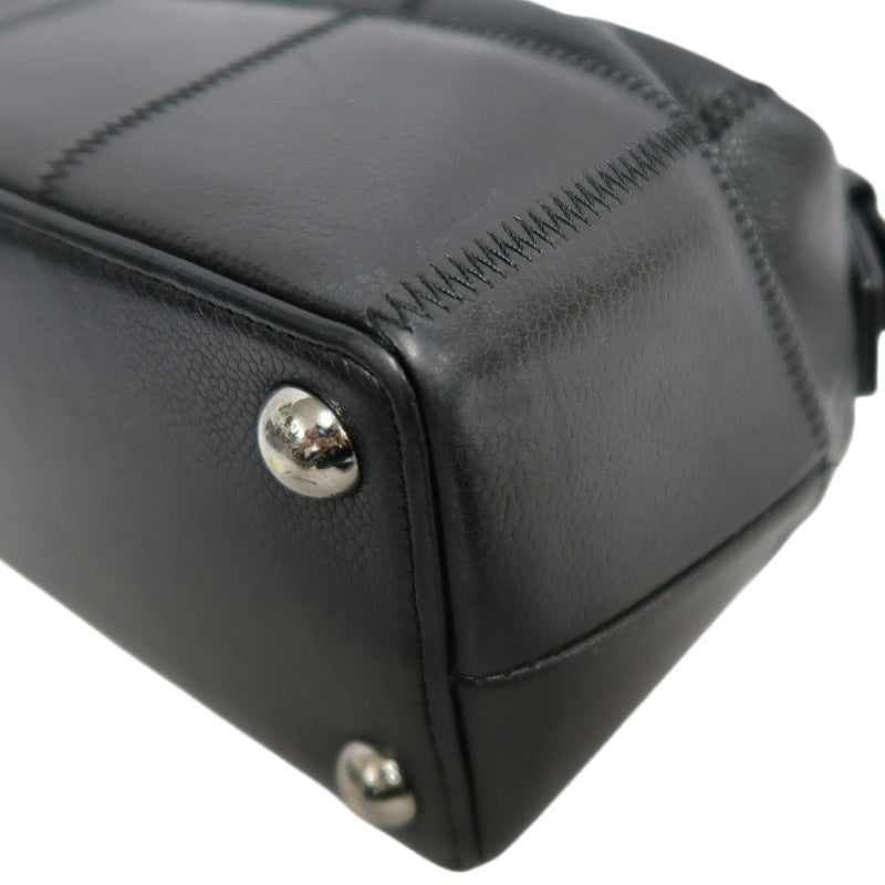 CHANEL Choco Bar One Shoulder Bag　 Black Leather 　Silver Hardware