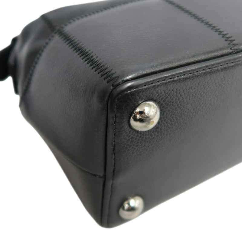 CHANEL Choco Bar One Shoulder Bag　 Black Leather 　Silver Hardware