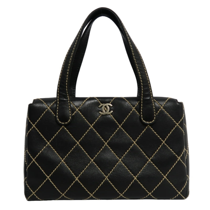 CHANEL Wild Stitch Handbag lambskin Black Gold Hardware