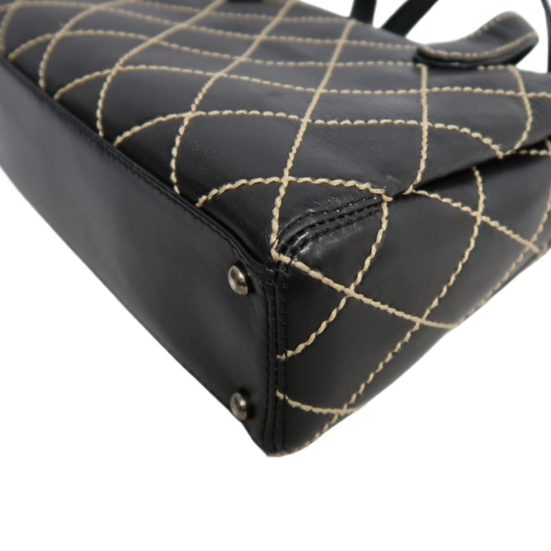 CHANEL Wild Stitch Handbag lambskin Black Gold Hardware