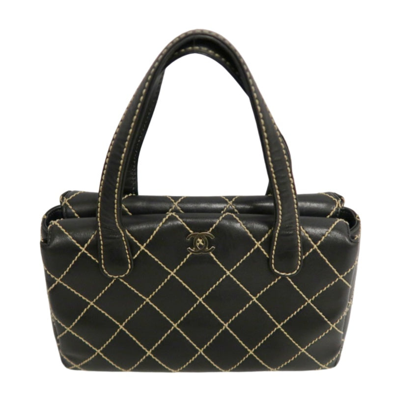 CHANEL Wild Stitch Handbag lambskin Black Gold Hardware