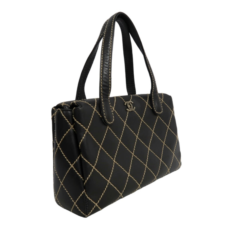 CHANEL Wild Stitch Handbag lambskin Black Gold Hardware