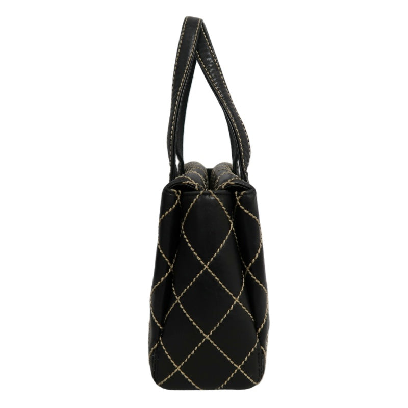 CHANEL Wild Stitch Handbag lambskin Black Gold Hardware