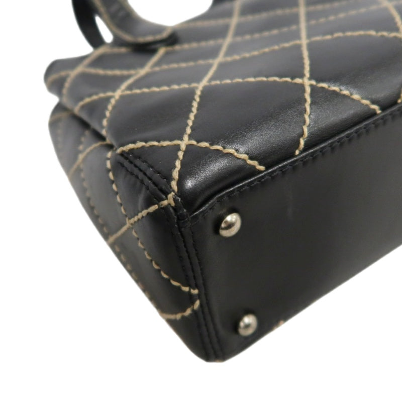 CHANEL Wild Stitch Handbag lambskin Black Gold Hardware