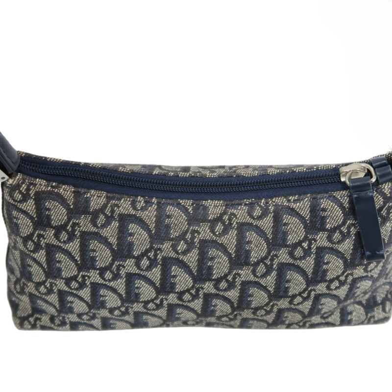 CHRISTIAN DIOR Trotter Shoulder Bag Canvas Navy Silver Hardware