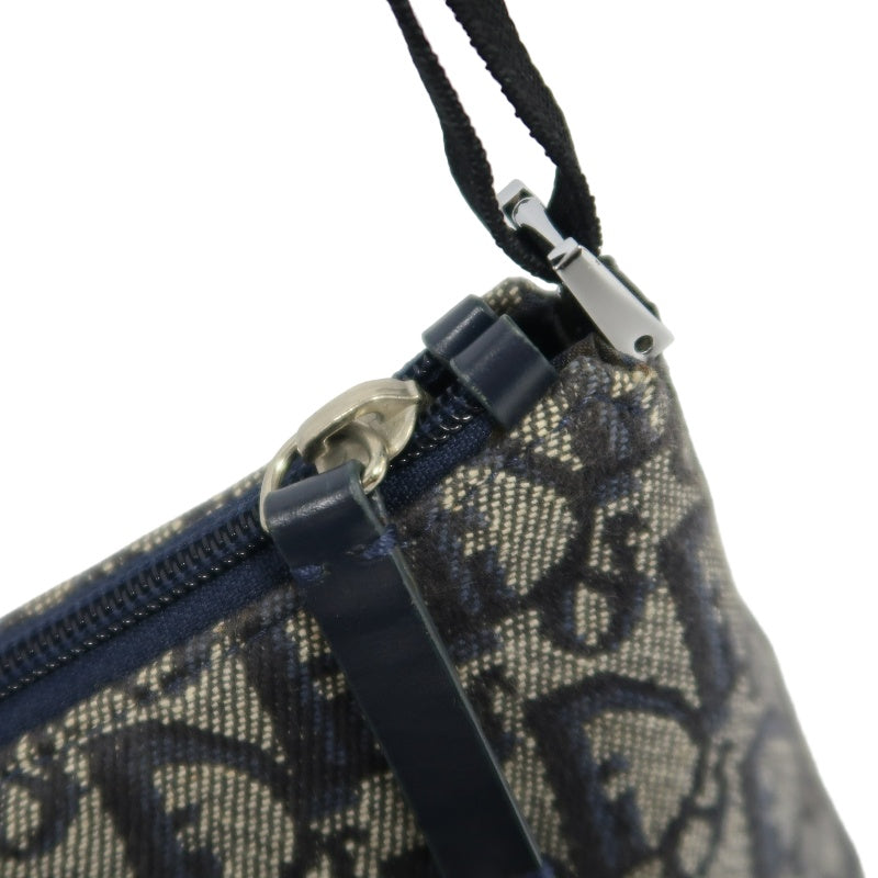 CHRISTIAN DIOR Trotter Shoulder Bag Canvas Navy Silver Hardware