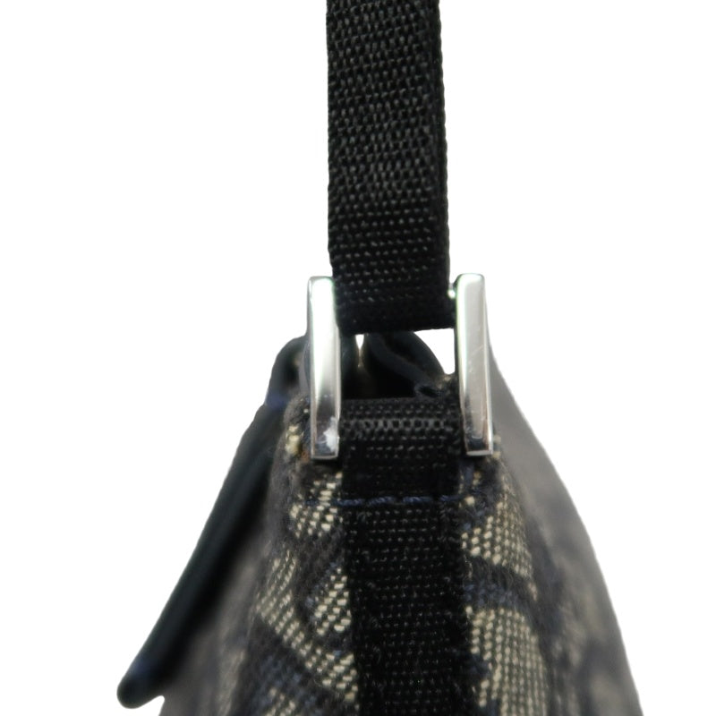 CHRISTIAN DIOR Trotter Shoulder Bag Canvas Navy Silver Hardware