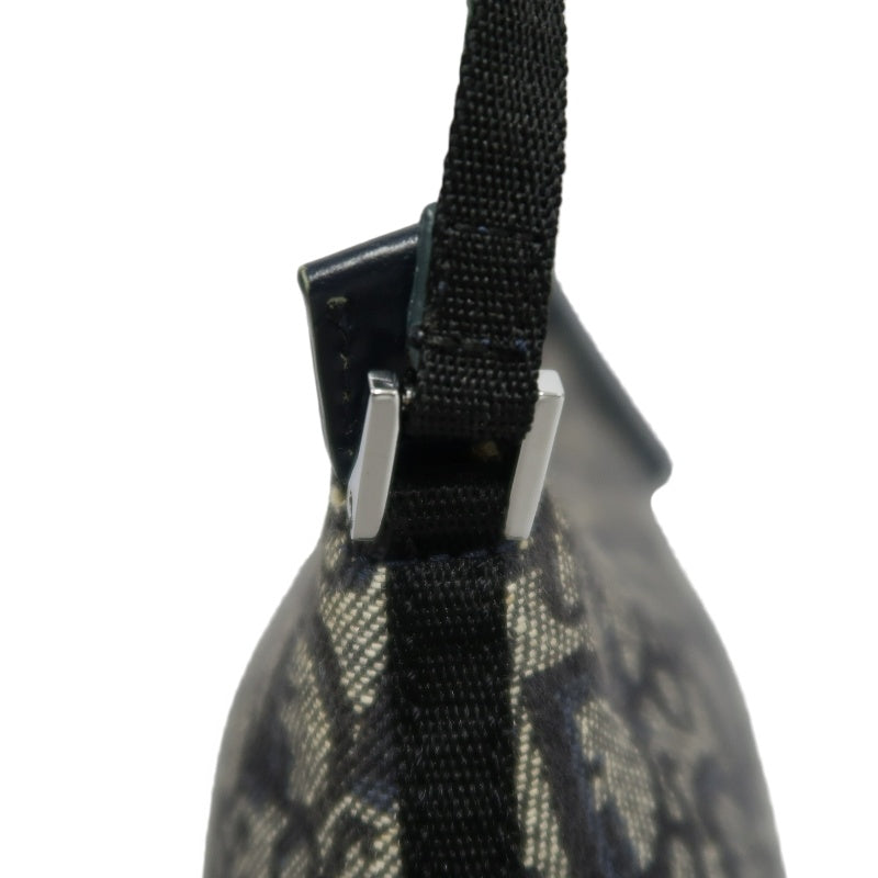 CHRISTIAN DIOR Trotter Shoulder Bag Canvas Navy Silver Hardware