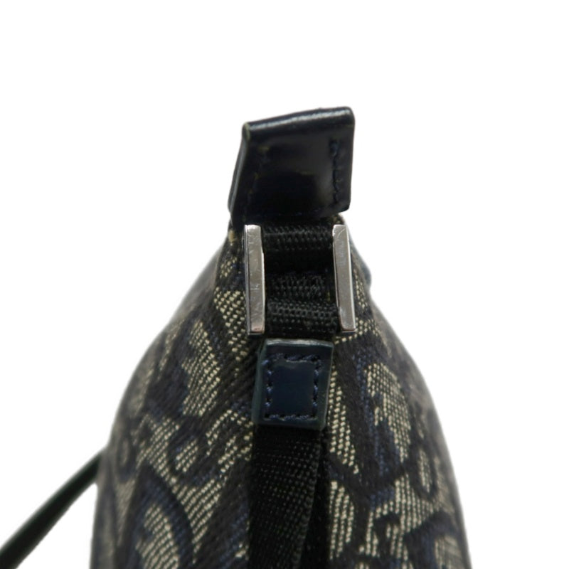 CHRISTIAN DIOR Trotter Shoulder Bag Canvas Navy Silver Hardware