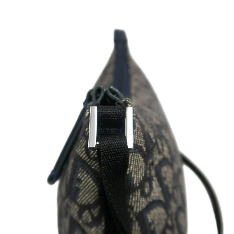 CHRISTIAN DIOR Trotter Shoulder Bag Canvas Navy Silver Hardware