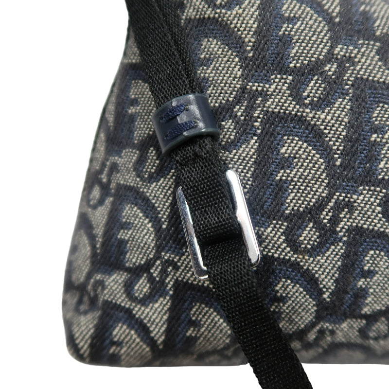 CHRISTIAN DIOR Trotter Shoulder Bag Canvas Navy Silver Hardware