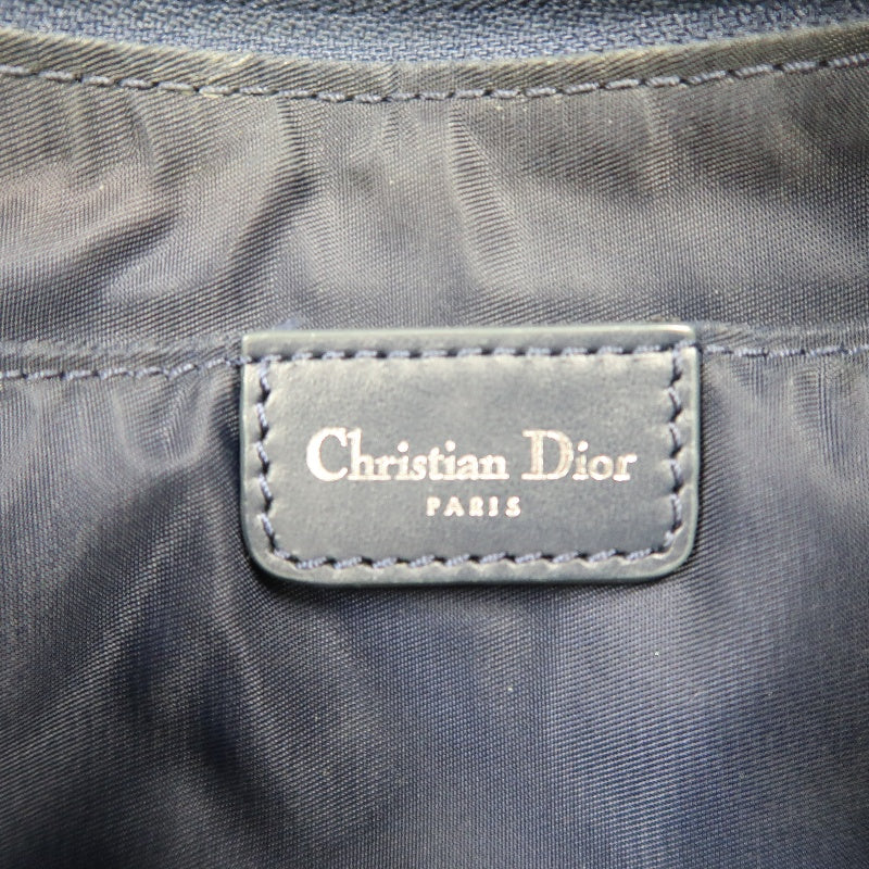 CHRISTIAN DIOR Trotter Shoulder Bag Canvas Navy Silver Hardware