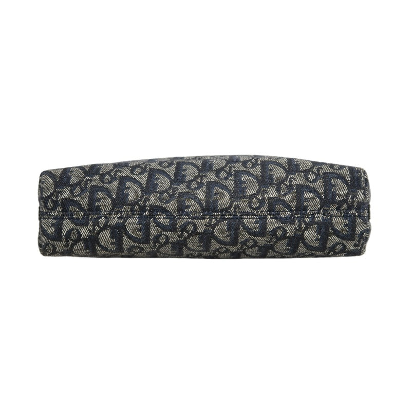 CHRISTIAN DIOR Trotter Shoulder Bag Canvas Navy Silver Hardware