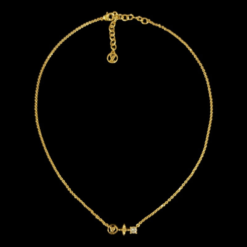 LOUIS VUITTON Necklace Petit  Gold Crystal Monogram Flower LV Circle