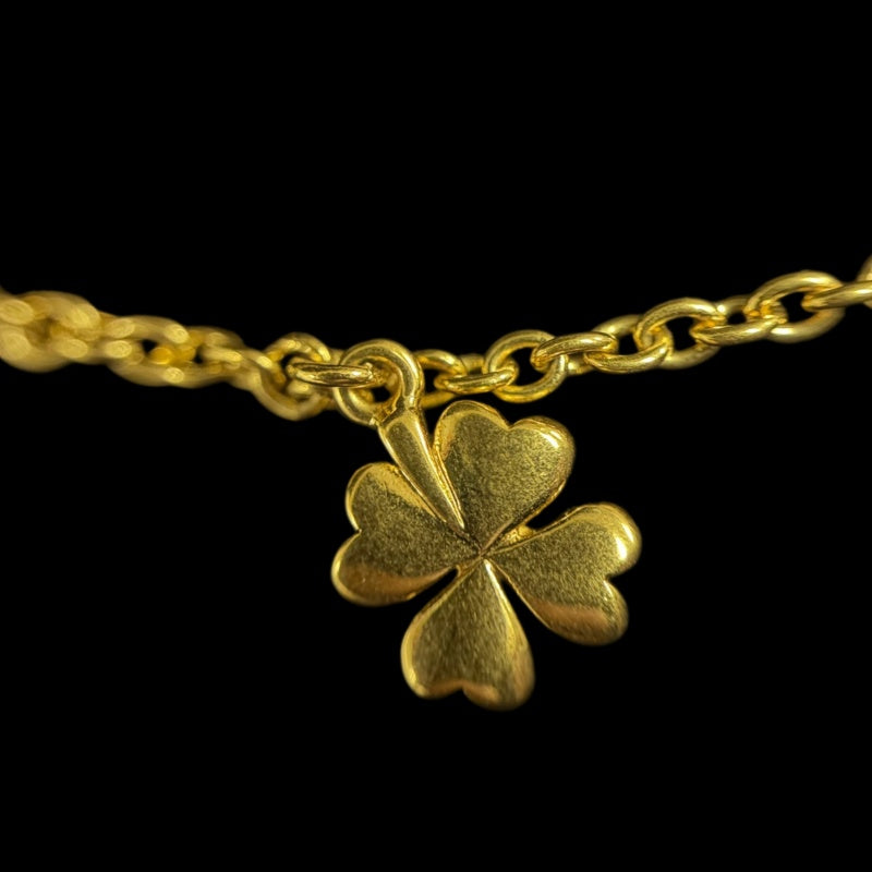 CHRISTIAN DIOR Logo Rhinestone Faux Pearl Necklace Accessory Gold Metal Double Chain Star Clover Bee Motif with Box & Dust Bag