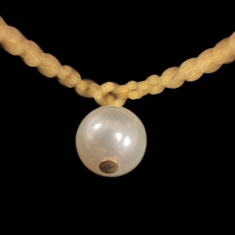 CHRISTIAN DIOR Logo Rhinestone Faux Pearl Necklace Accessory Gold Metal Double Chain Star Clover Bee Motif with Box & Dust Bag
