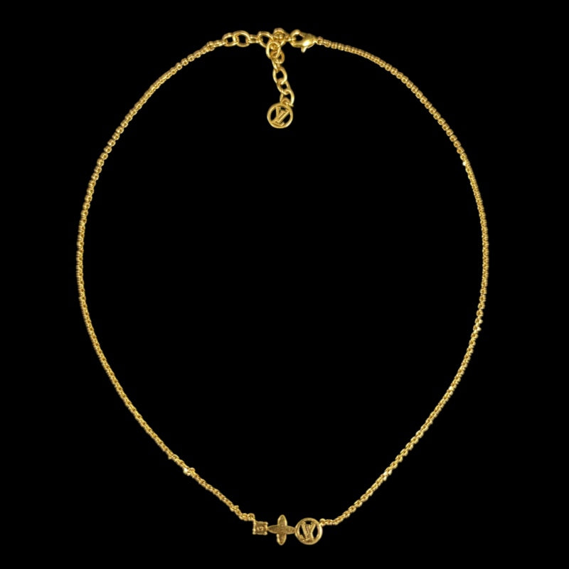 LOUIS VUITTON Necklace Petit  Gold Crystal Monogram Flower LV Circle