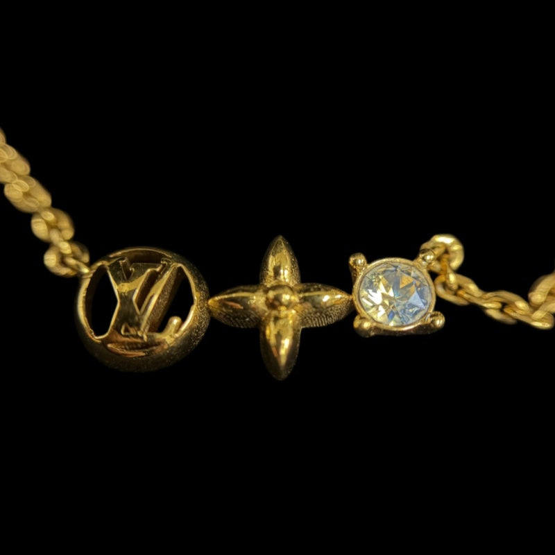 LOUIS VUITTON Necklace Petit  Gold Crystal Monogram Flower LV Circle
