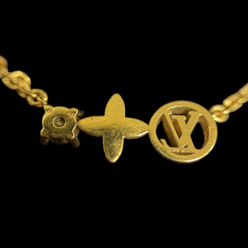 LOUIS VUITTON Necklace Petit  Gold Crystal Monogram Flower LV Circle
