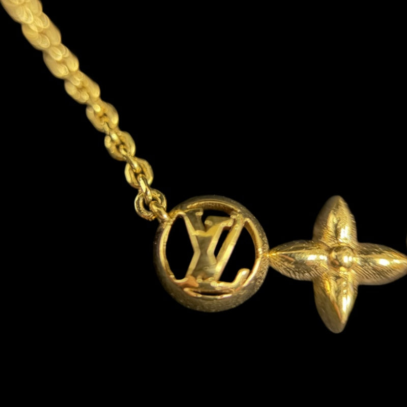LOUIS VUITTON Necklace Petit  Gold Crystal Monogram Flower LV Circle