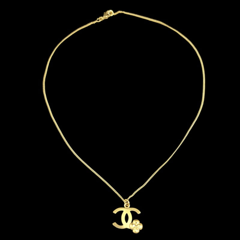 CHANEL Coco Mark Camellia Necklace Accessory Gold Metal Flower Motif Double C