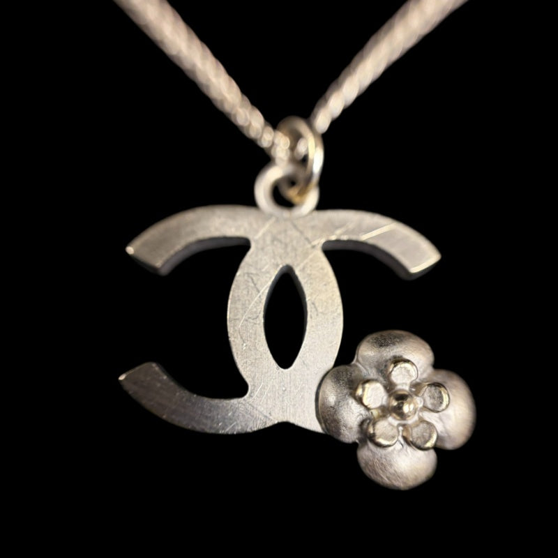 CHANEL Coco Mark Camellia Necklace Accessory Gold Metal Flower Motif Double C