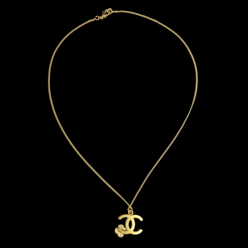 CHANEL Coco Mark Camellia Necklace Accessory Gold Metal Flower Motif Double C