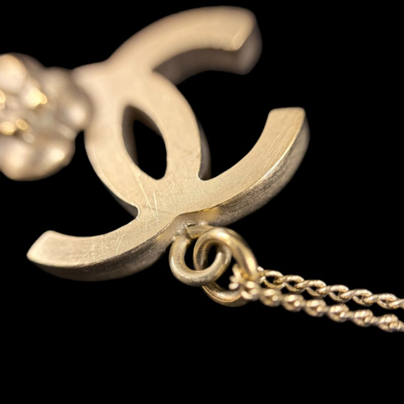 CHANEL Coco Mark Camellia Necklace Accessory Gold Metal Flower Motif Double C