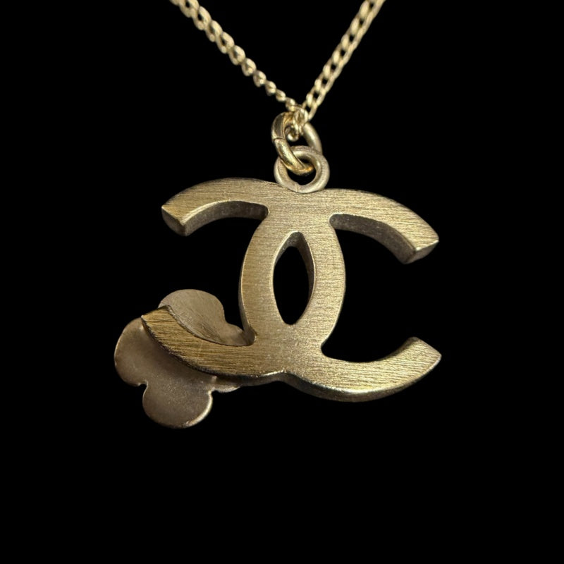 CHANEL Coco Mark Camellia Necklace Accessory Gold Metal Flower Motif Double C