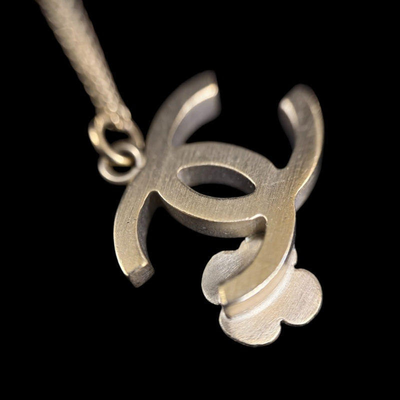CHANEL Coco Mark Camellia Necklace Accessory Gold Metal Flower Motif Double C