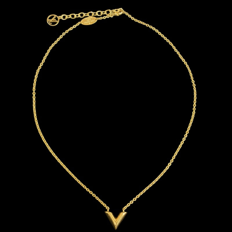 LOUIS VUITTON Necklace Essential V Accessory M Gold Metal V Motif  Box ・ Dust Bag