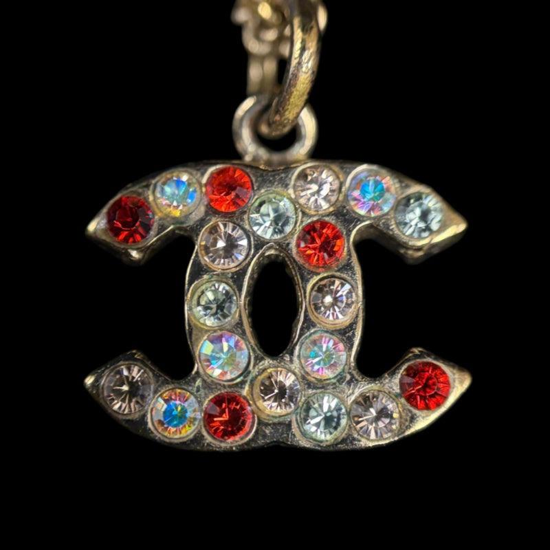 CHANEL Coco Mark Rhinestone Necklace  Gold Multicolor  Double C Motif Stamped