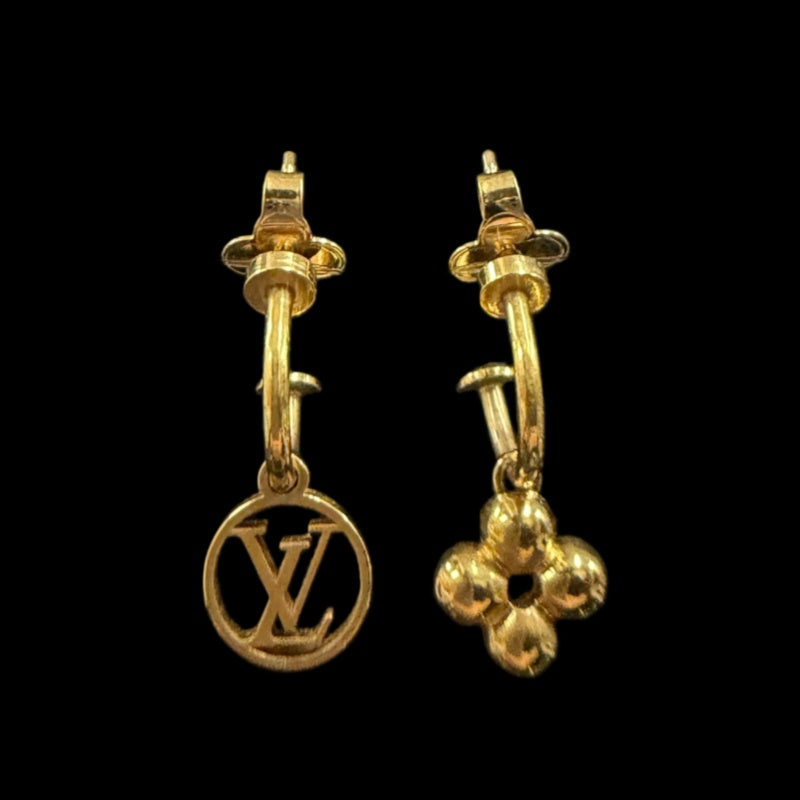 LOUIS VUITTON Boucle d'Oreille Blooming Earrings Accessory M64859 Gold Metal Asymmetric Flower Monogram Pair