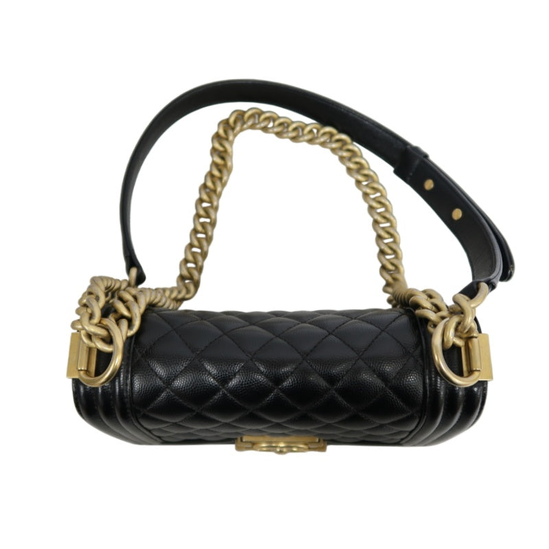 CHANEL Black Calfskin Quilted Boy Leboy Gold Buckle Shoulder Bag With Gold Hardware, Comes With Authenticity Card & Dust Bag