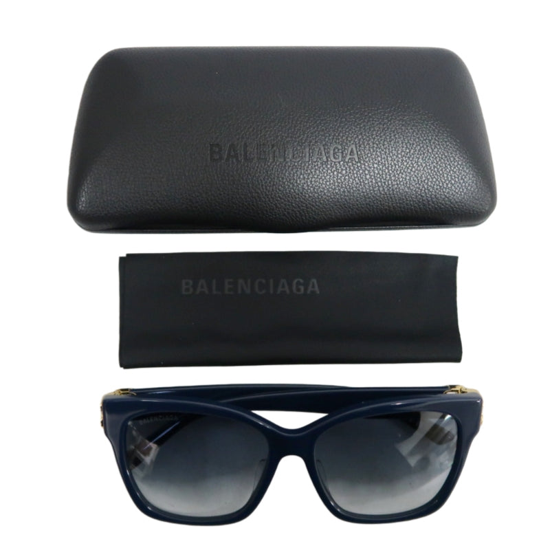 ALENCIAGA Sunglasses Eyewear 57□16-145 Black Frame Gradient Gray Lens Cat Eye Case & Cloth