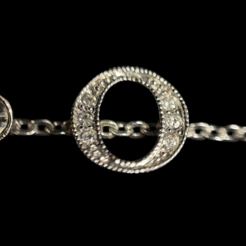 CHRISTIAN DIOR Flower Rhinestone Necklace Accessory Silver Crystal Flower Motif D Logo Gorgeous Glam