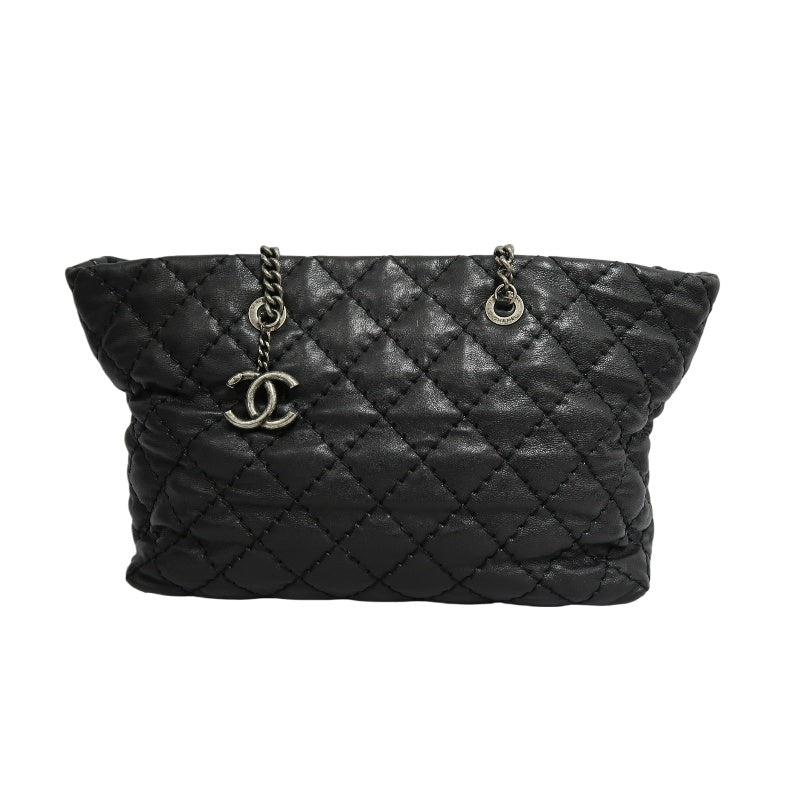 CHANEL Matelasse Calfskin Tote Shoulder Bag In Black With Silver Hardware