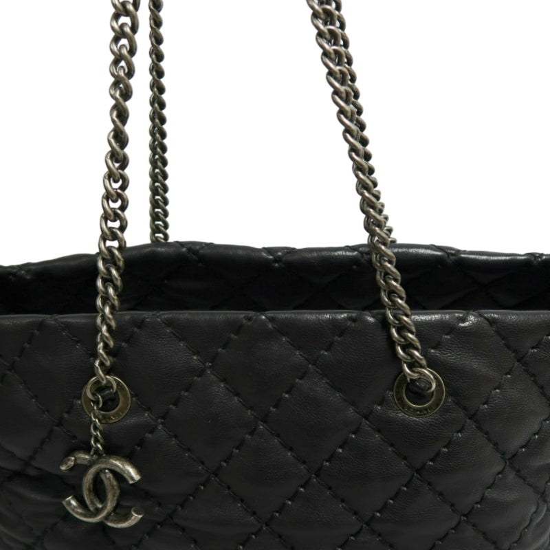 CHANEL Matelasse Calfskin Tote Shoulder Bag In Black With Silver Hardware