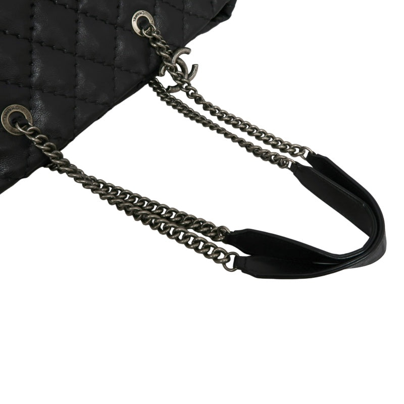 CHANEL Matelasse Calfskin Tote Shoulder Bag In Black With Silver Hardware
