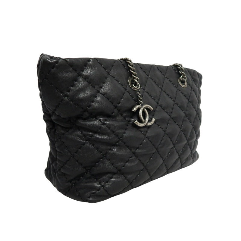 CHANEL Matelasse Calfskin Tote Shoulder Bag In Black With Silver Hardware