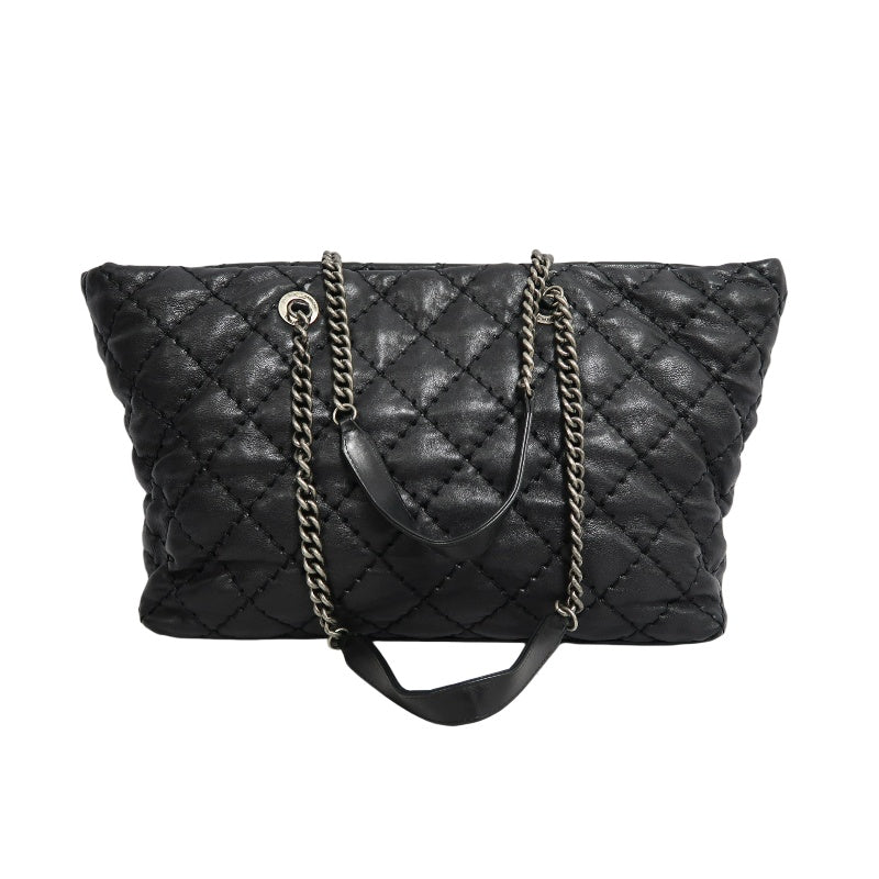 CHANEL Matelasse Calfskin Tote Shoulder Bag In Black With Silver Hardware
